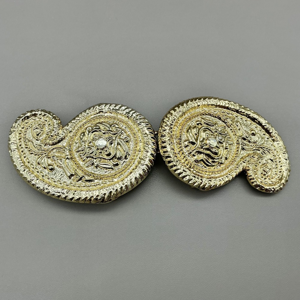 Belt Buckle Women Gold Tone Paisley Ornate Rhinestone Interlocking 5.5 Inch